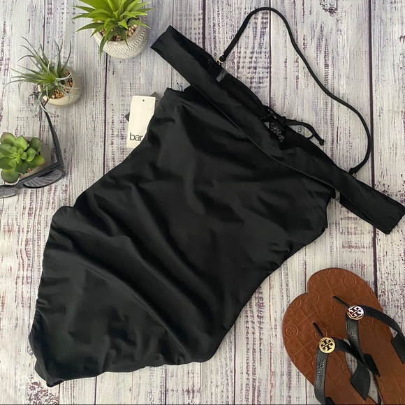 Black Boho Off the Shoulder One Piece Swimsuit - Picture 4 of 7